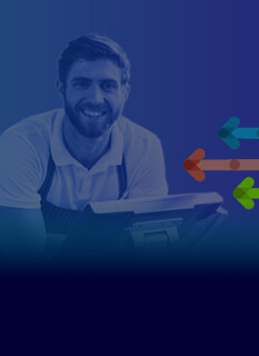 Illustration of a frontline employee using a tablet for microlearning, symbolizing empowerment to cope, convert, and create — from the blog 'Microlearning Empowers Your Frontline to Cope, Convert and Create'.