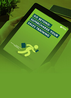 Book cover image titled 'Go Beyond: Supercharge Your Sales Training' by Upside Learning, showcasing strategies to elevate sales performance through innovative training approaches, with a dynamic design emphasizing growth and success
